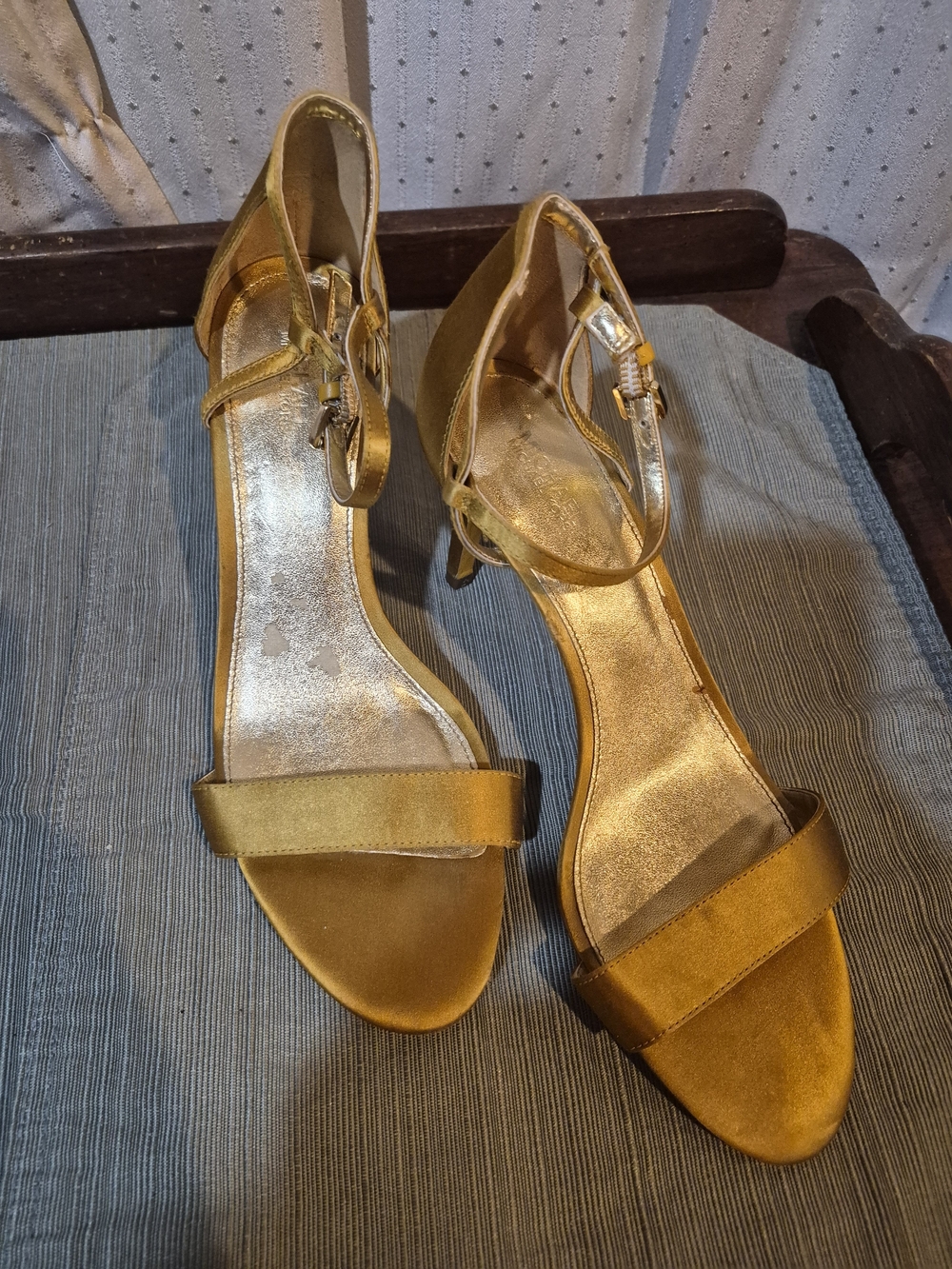 MICHAEL Michael Kors Simone Mid Sandal Gold Yellow Satin 9